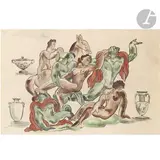 Scène mythologique by Jean Mayodon, Gouache sur papier, sold Mar 2024