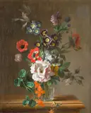 Fleurs coupées dans un verre sur un entablement by Michel-Bruno Bellanger, Toile Porte une inscription en bas à gauche " Van Spa, sold Mar 2024