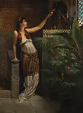 Jeune femme orientale nourrissant un perroquet by Vincent G. Stiepevich, Toile, sold Mar 2024