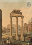 Vue animée du forum romain by Franz Kaiserman, Aquarelle, plume et encre brune, sold Mar 2024