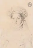 Portrait de femme en buste, coiffée d’un madras by Jean-Auguste-Dominique Ingres, Crayon noir, sold Mar 2024