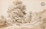 Château de Brissac by François-Edme Ricois, Crayon noir et lavis brun, sold Mar 2024