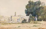 Rome, le Forum - Paysage de campagne italienne by Henri Harpignies, Aquarelle recto-verso, sold Mar 2024