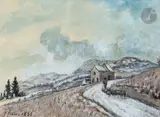 Paysage enneigé au troupeau by Josephine Fesser Borrhée, 1886, Aquarelle gouachée, sold Mar 2024