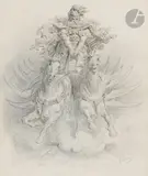 Dieu germanique sur son char by Gustave Doré, Plume et encre brune sur traits de crayon noir, sold Mar 2024