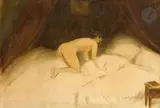 Nu au lit blanc by George Bottini, 1899, Aquarelle sur traits de crayons, sold Mar 2024