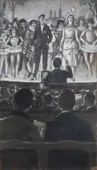 À l’Opéra by Gustave Moïse, Encre et gouache sur papier brun, sold Mar 2024