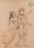 Deux femmes by Raphael Delorme, Crayon noir, aquarelle, craie blanche et crayon gras, sold Mar 2024