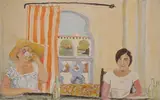 Henriette Deval et Marcelle Marquet (?), à la Villa Abd-el-Tif en 1924 by Pierre Deval, Aquarelle gouachée, sold Sep 2019