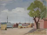 La cabane de la douane, dans le port marchand de Toulon avant la guerre by Pierre Deval, Gouache, sold Sep 2019