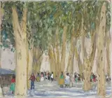 Aix-en-Provence by Pierre Deval, Aquarelle gouachée, sur papier contrecollé, sold Sep 2019