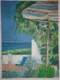Femme dans un jardin scrutant la mer by Guy Bardone, Lithographie signée en bas à droite, sold Sep 2019