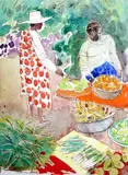 Marché en Afrique by Maurice Genis, Aquarelle sur papier, sold Sep 2019