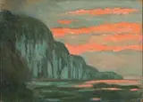 Falaises de Varengeville au ciel rose by Jean Francis Auburtin, Gouache sur traits de crayon, un monogramme en bas à droite, sold Oct 2016