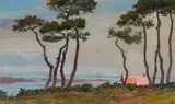 Loguivy, silhouettes de pins sur la mer by Jean Francis Auburtin, Gouache, un monogramme en bas à droite, sold Oct 2016