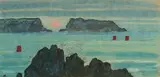 Belle-Île, soleil couchant sur Port Goulphar by Jean Francis Auburtin, Gouache, un monogramme en bas à gauche, sold Oct 2016