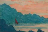 Morbihan, la voile rouge by Jean Francis Auburtin, Gouache, un monogramme en bas vers la droite, sold Oct 2016