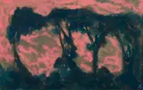 Ciel rose sur les pins noirs by Jean Francis Auburtin, Lavis d'encre rehaussé de pastel, un monogramme en bas à droite, sold Oct 2016