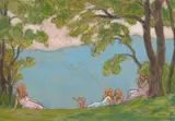 Pastorale by Jean Francis Auburtin, Gouache sur traits de crayon, un monogramme en bas à droite, sold Oct 2016