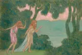 Près du lac, deux Isadorables by Jean Francis Auburtin, Gouache sur traits de crayon rehaussés de pastel, un monogramme en bas à droite, sold Oct 2016
