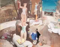Scène de cirque by Vilmos Aba-Novák, Gouache, sold Oct 2016