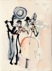 Homme à la contrebasse by Emmanuel Mané-Katz, Aquarelle, sold Oct 2016