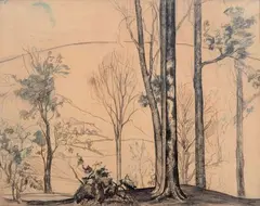 Paysage aux grands arbres by Henri-Edmond Cross, Fusain et crayons de couleur, sold Jun 2016