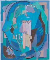Composition cubiste à la femme et à l'oiseau by Albert Coste, 1950, Gouache, sold Jun 2016