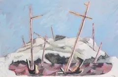 Paysage aux mâts by Jean Lurçat, 1931, Gouache, sold Jun 2016
