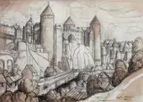 Semur en Auxois» by André Maire, 1964, Fusain et lavis de bistre, sold Mar 2016