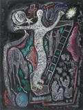 Crucifixion by Basil Rakoczi, Gouache sur fond noir, sold Mar 2016