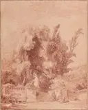 Escalier dans un parc en Italie by Hubert Robert, Sanguine, sold Mar 2022