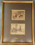 Cerfs et biches by Georges Rötig, Crayon, sold Nov 2023