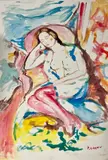 Jeune femme alanguie by Pierre Cornu, Aquarelle sur papier Arches, sold Nov 2023