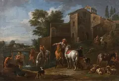 L'arrêt des voyageurs et bergers by Andrea Locatelli, Toile, sold Mar 2022