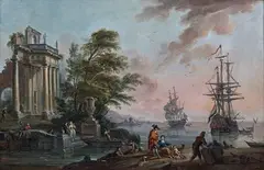 Port méditerranéen au soleil couchant by Jean-Baptiste Lallemand, Toile, sold Mar 2022