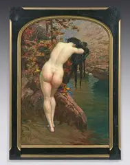 Baigneuse aux longs cheveux au bord d'une rivière by Jules Flour, Toile, sold Mar 2022