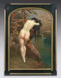 Baigneuse aux longs cheveux au bord d'une rivière by Jules Flour, Toile, sold Mar 2022