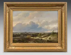 Vue de Haarlem depuis la campagne, avec l'église Saint-Bavon by Pieter Lodevik Kluyver, Panneau d'acajou, une planche, non parqueté, sold Mar 2022