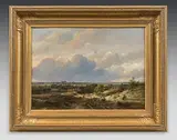Vue de Haarlem depuis la campagne, avec l'église Saint-Bavon by Pieter Lodevik Kluyver, Panneau d'acajou, une planche, non parqueté, sold Mar 2022