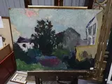 Scène imaginaire by Geneviève Chapront, Gouache signée, sold Feb 2022