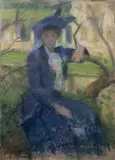 Élégante accoudée au jardin by Jacques Weismann, Pastel sur papier, sold Mar 2022