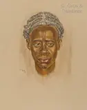 Portrait de Mutoto, Muluba by Marthe de Witte, 1953, Fusain et pastel sur papier, sold Jun 2022