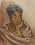 Portrait de Rungu, Mangbetu by Marthe de Witte, 1947, Fusain et crayon sur papier, sold Jun 2022