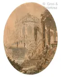 Caprice d’architecture romaine by Jean-Henri-Alexandre Pernet, Plume et encre noire, aquarelle, sold Apr 2022