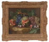 Nature morte au melon, à la grenade, raisins et figues by Reynaud Levieux, vers 1667, Toile, sold Apr 2022