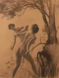 Deux baigneuses by Émile Friant, Crayon et estompe, sold Jun 2018