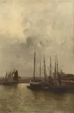 Honfleur, le port by Marie-Joseph Clavel, 1885, Toile signée en bas à gauche, sold Jun 2018
