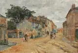 Entrée de village by Edmond Marie Petitjean, Toile signée en bas à droite, sold Jun 2018