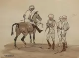 Joueurs de polo au repos by Pierre Olivier Dubaut, Aquarelle et encre portant le cachet de la signature en bas à gauche, sold Jun 2018